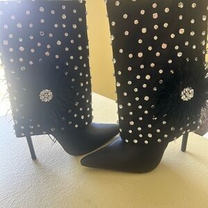 Embellished Black Stiletto Boots